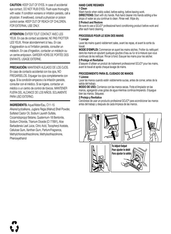GOJO Industries 7272-04 2000 mL Refill SUPRO MAX Lotion Hand Cleaner, English, 15.34 fl. oz., Plastic, 8.8" x 3.6" x 5.1" - Image 4